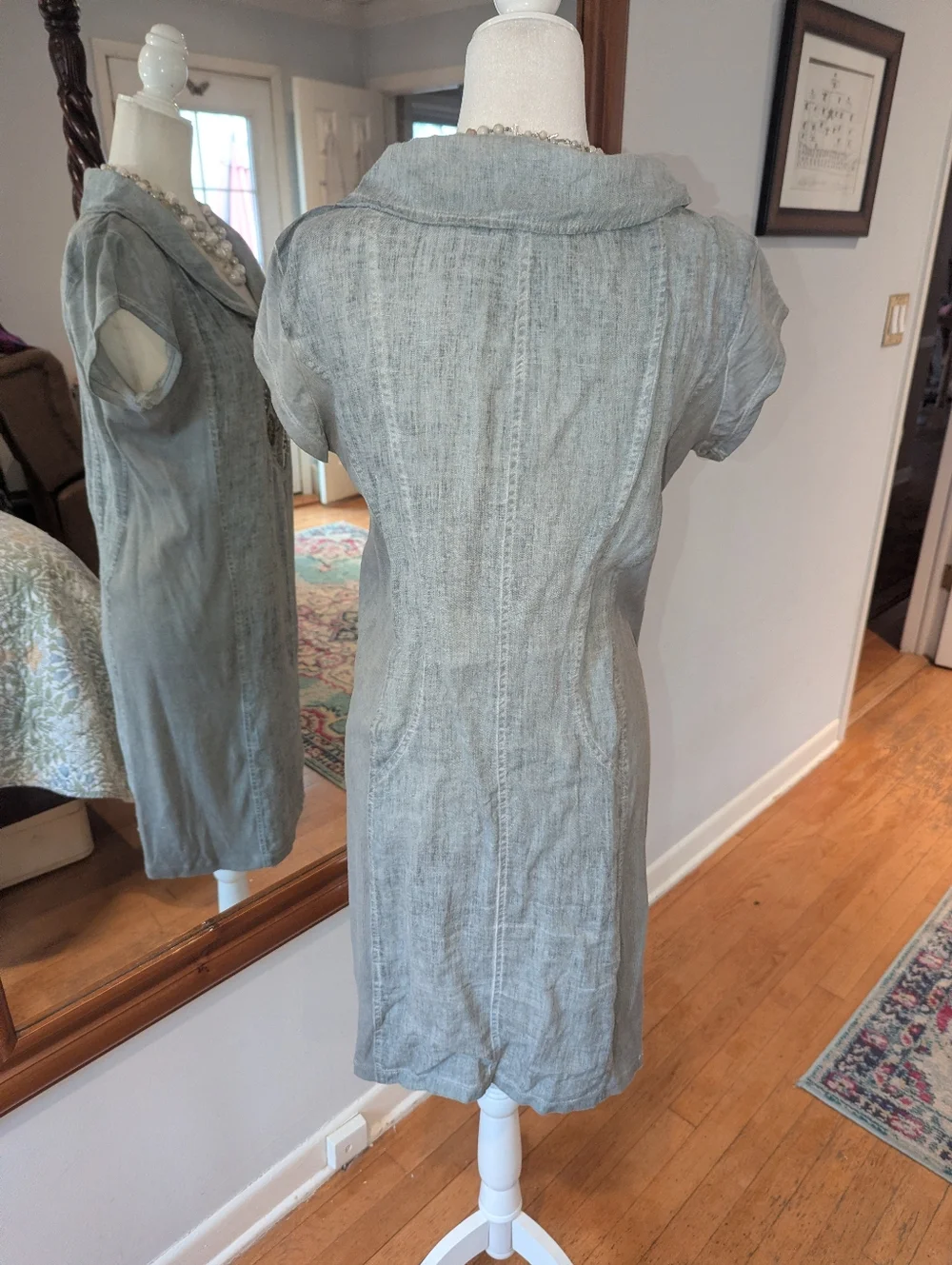 Cotton/Linen Angel Never Die Light Gray Embroidered Dress - Picture 4 of 7